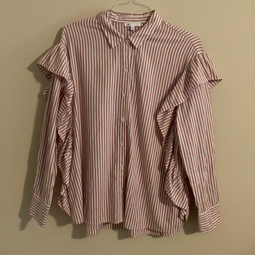 Daniel Rainn DR2 Striped Ruffle Button Down Blouse